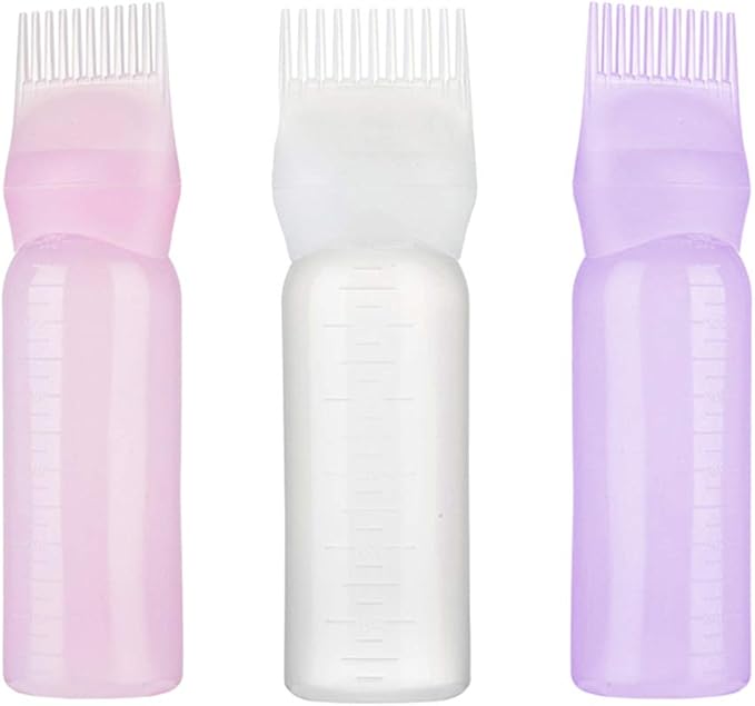 3pcs Hair Dye Bottle Root Comb Applicator Dispensing with Graduated Scale Salon Hair Coloring