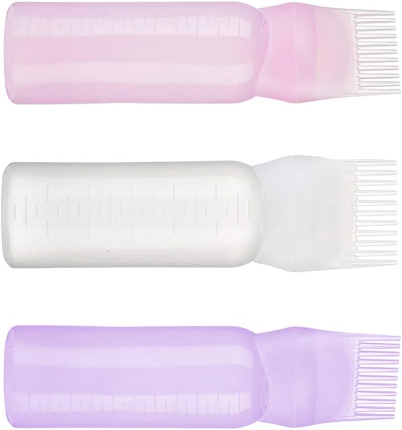 3pcs Hair Dye Bottle Root Comb Applicator Dispensing with Graduated Scale Salon Hair Coloring