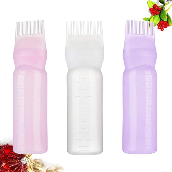 3pcs Hair Dye Bottle Root Comb Applicator Dispensing with Graduated Scale Salon Hair Coloring
