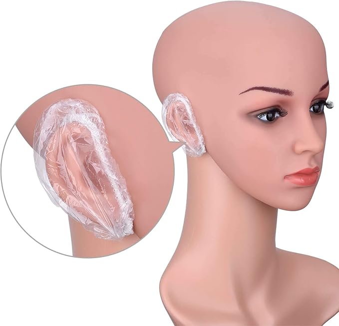 100 Pack Clear Disposable Ear Protectors Waterproof Ear Covers for Hair Dye, Shower, Bathing