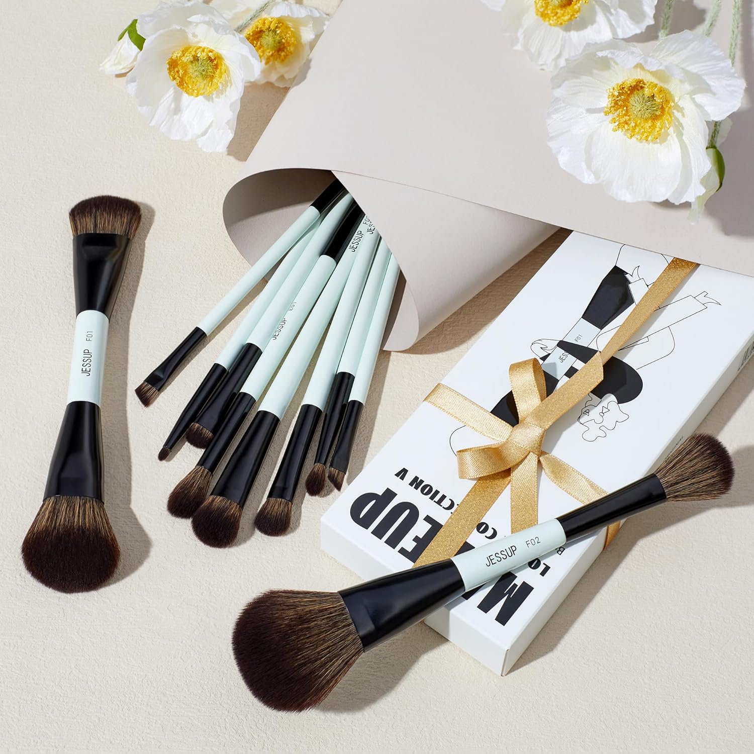 Makeup Brushes Set 10pcs, Double Sided Foundation
